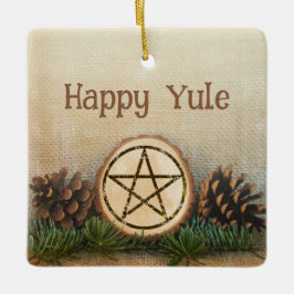 Rustieke dennenappels Happy Yule Keramisch Ornament