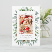 Rustieke dennenbessen foto kerst kerstkaart (Staand voorkant)