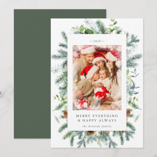 Rustieke dennenbessen foto kerstkaart voor de fees (Voorkant / Achterkant)