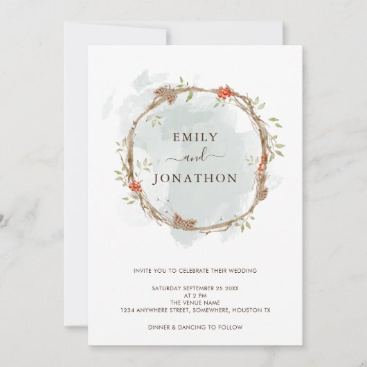 Rustieke dennenbessen Kerstmis bruiloft Kaart (Voorkant)