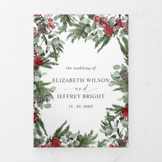 Rustieke dennenbessen winter kerst bruiloft drieluik uitnodiging (Cover)