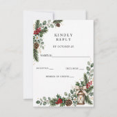 Rustieke dennenbessen winter Kerst bruiloft RSVP Kaartje (Voorkant)