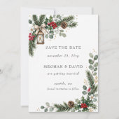 Rustieke dennenbessen winter kerst foto save the date (Voorkant)
