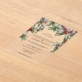 Rustieke dennenbessen Winter Kerstmis bruiloft Acryl Uitnodigingen (Laagn)