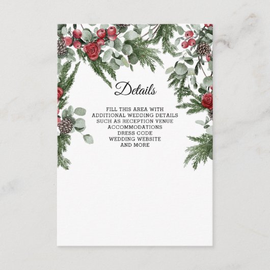 Rustieke dennenbessen Winter Kerstmis bruiloft Informatiekaartje (Voorkant)