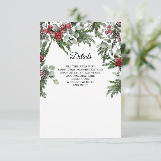 Rustieke dennenbessen Winter Kerstmis bruiloft Informatiekaartje (Staand voorkant)