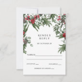 Rustieke dennenbessen Winter Kerstmis bruiloft RSVP Kaartje (Voorkant)