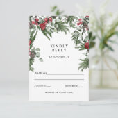 Rustieke dennenbessen Winter Kerstmis bruiloft RSVP Kaartje (Staand voorkant)