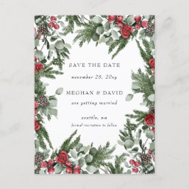 Rustieke dennenbessen Winter Kerstmis Save the Dat Aankondigingskaart