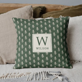 Rustieke dennenbomen Familienaam Monogram Kerstmis Kussen