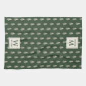 Rustieke dennenbomen Familienaam Monogram Kerstmis Theedoek (Horizontaal)