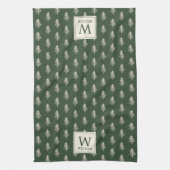 Rustieke dennenbomen Familienaam Monogram Kerstmis Theedoek (Verticaal)