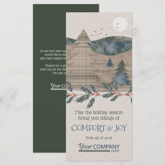 Rustieke dennenbomen, groen, beige bedrijfsvakanti kaart (Voorkant / Achterkant)