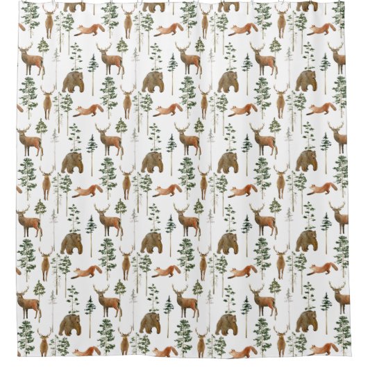 Rustieke dennenbomen Hertenpatroon Douchegordijn (Voorkant)