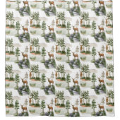 Rustieke dennenbomen Hertenpatroon Douchegordijn (Voorkant)