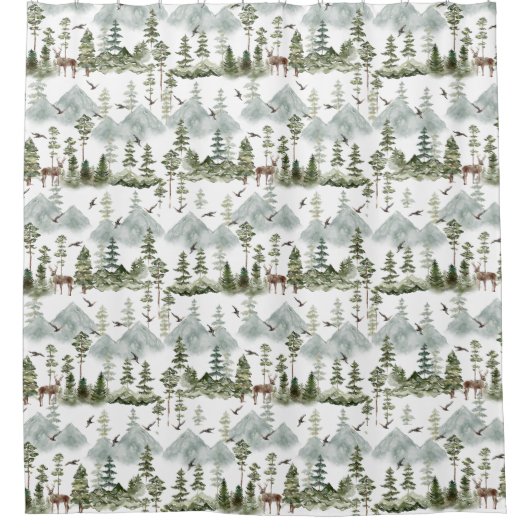 Rustieke dennenbomen Hertenpatroon Douchegordijn (Voorkant)