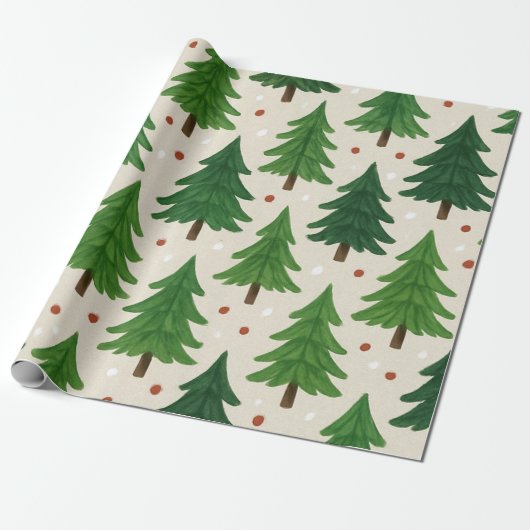 Rustieke dennenbomen Holiday Woodland Cadeaupapier (Uitgerold)