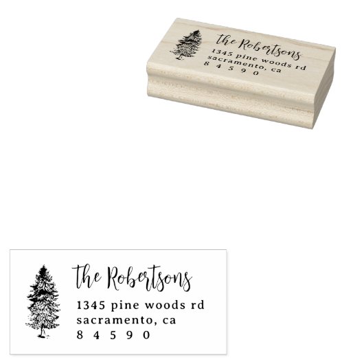 rustieke dennenbomen script familie retour adres rubberstempel (Gestempeld)