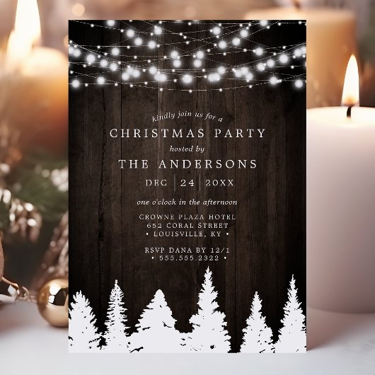 Rustieke dennenbomen String Lights Kerstfeest Kaart