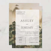 Rustieke dennenboom bos berg bruiloft kaart (Voorkant / Achterkant)