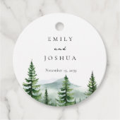 Rustieke dennenboom bos bruiloft bedankjes labels (Voorkant)