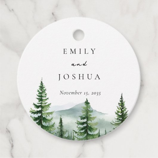 Rustieke dennenboom bos bruiloft bedankjes labels (Voorkant)