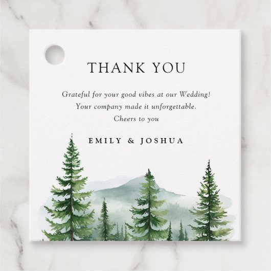 Rustieke dennenboom bos bruiloft bedankjes labels (Voorkant)