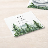 Rustieke dennenboom bos bruiloft kartonnen onderzetters (Schuin)