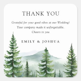 Rustieke dennenboom bos bruiloft vierkante sticker