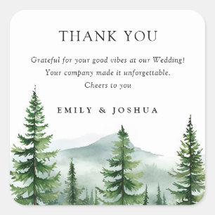 Rustieke dennenboom bos bruiloft vierkante sticker