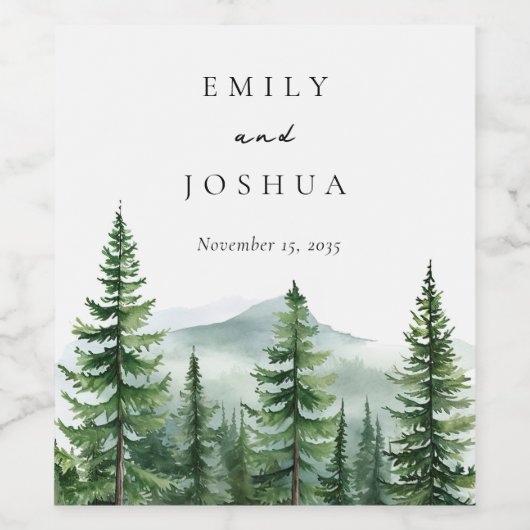 Rustieke dennenboom bos bruiloft wijn etiket (Enkel label)