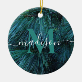 Rustieke dennenboom conifeer evergreen monogram keramisch ornament