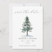 Rustieke dennenboom foto & QR code bruiloft Save The Date (Voorkant)