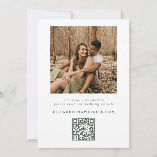 Rustieke dennenboom foto & QR code bruiloft Save The Date (Achterkant)