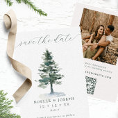 Rustieke dennenboom foto & QR code bruiloft Save The Date