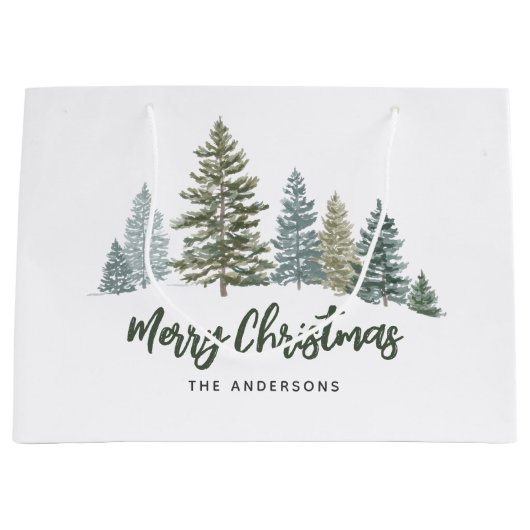 Rustieke dennenboom gepersonaliseerde kerst groot cadeauzakje (Voorkant)