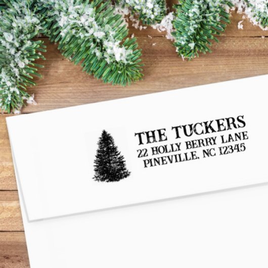 Rustieke dennenboom kerst retour adres  zelfinktende stempel