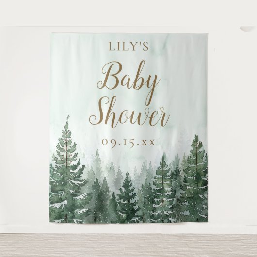Rustieke dennenbos Baby shower Foto Prop Wandkleed (Voorkant)