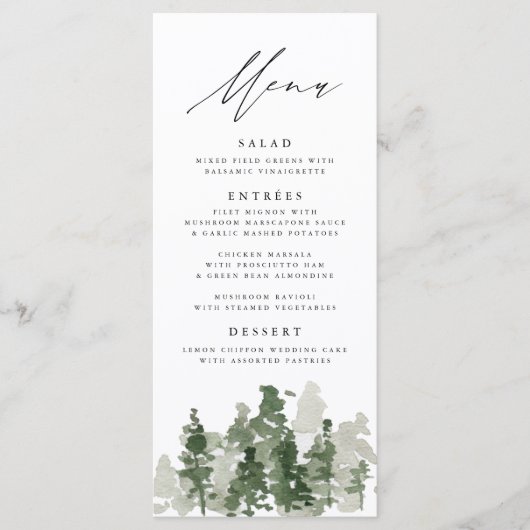 Rustieke dennenbos bruiloft menu Kaart (Voorkant)