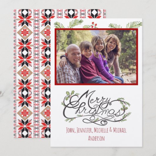 Rustieke dennenfoto Kerstmis Feestdagenkaart (Voorkant / Achterkant)