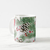 Rustieke Dennenkegel Kerst Waterverf Klassieker Koffiemok (Voorkant links)