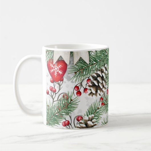 Rustieke Dennenkegel Kerst Waterverf Klassieker Koffiemok (Links)