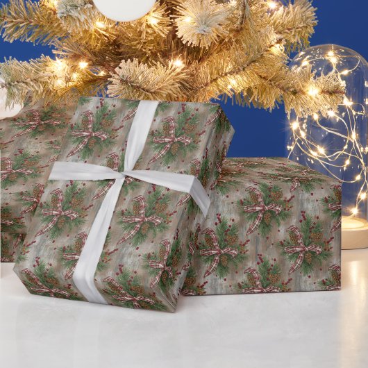 Rustieke Dennenkegel Plaid Strik Kerst Inpakpapier (Feestdagen)