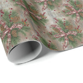 Rustieke Dennenkegel Plaid Strik Kerst Inpakpapier (Rol Hoek)