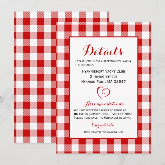 Rustieke Details Richting Gingham Rood Witte Ruite Kaart (Voorkant / Achterkant)