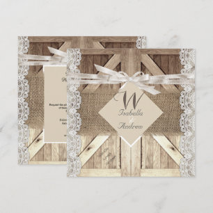 Rustieke deur trouw beige kanten hout jute opschri kaart