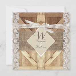 Rustieke deur trouw beige witte kant hout jute kaart