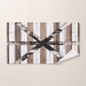 Rustieke deur van verschillende houtsoorten wit en bad handdoek (Handdoek)