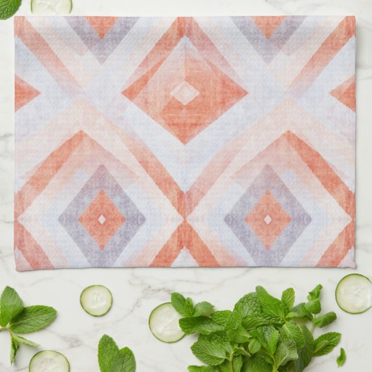 Rustieke diamant geometrisch in terracotta en blau theedoek (Gevouwen)