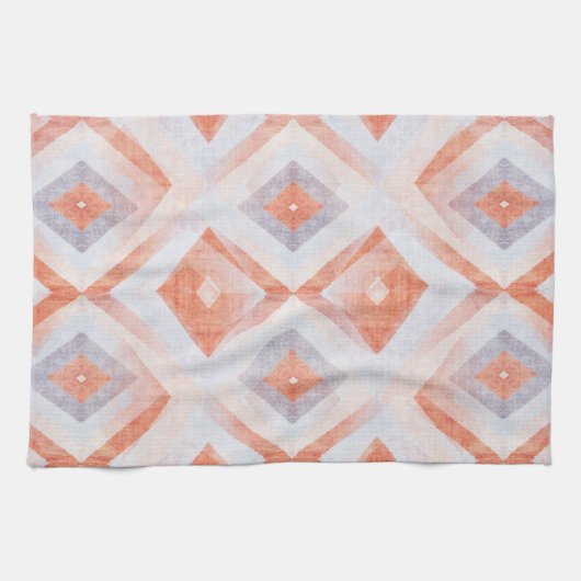 Rustieke diamant geometrisch in terracotta en blau theedoek (Horizontaal)